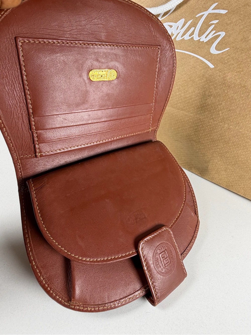 Fendi Brown and Black Striped Canvas Pouch with Leather Trim - Picture 3 of 7